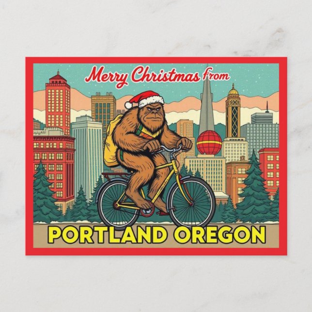 Cartão Postal De Festividades Merry Christmas Bigfoot Portland Oregon (Frente)