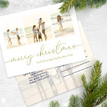 Cartão Postal De Festividades Merry Christmas Elegant Gold Calligraphy 4 Photo<br><div class="desc">This design features a merry Christmas four 4 photo,  modern simple elegant family,  minimalist picture photo collage,  gold calligraphy script typography,  traditional clean trendy stylish,  budget-friendly postcard,  minimal family photo collage,  Christmas multi-photo cards,  Christmas photo greeting cards,  Christmas holiday family photo</div>