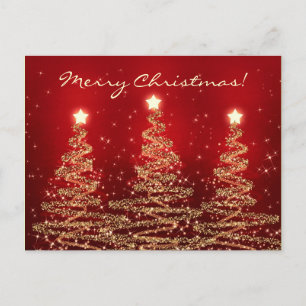 Cartão Postal De Festividades Merry Christmas Elegant Sparkling Trees Red