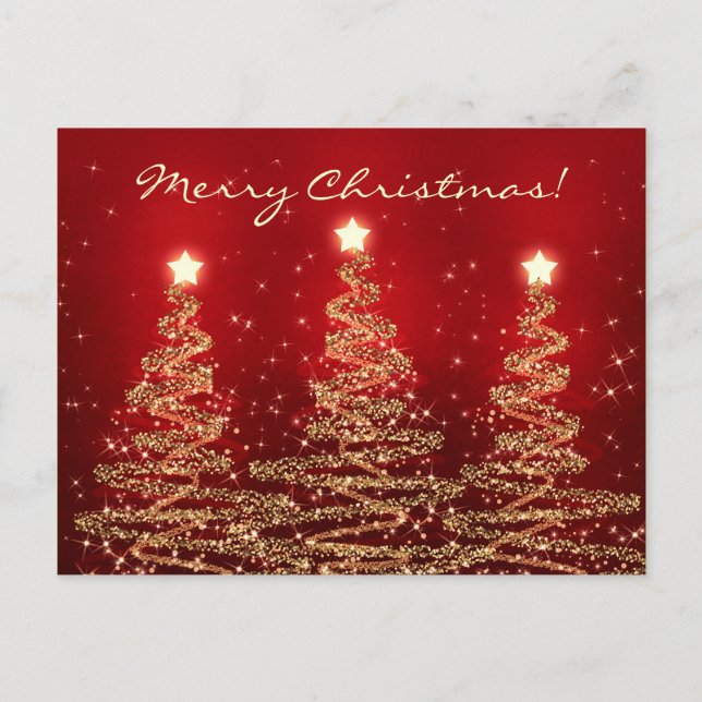 Cartão Postal De Festividades Merry Christmas Elegant Sparkling Trees Red (Frente)