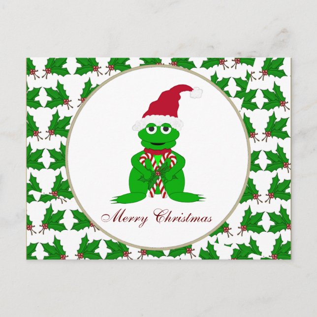 Cartão Postal De Festividades Merry Christmas Frog Postcard (Frente)