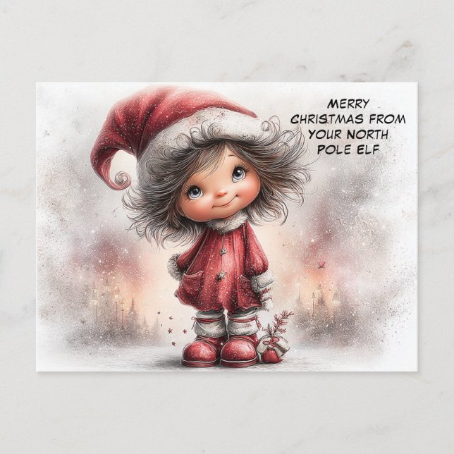 Cartão Postal De Festividades Merry Christmas from Your North Pole Elf | Cute (Frente)
