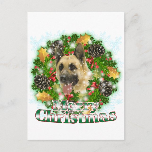 Cartão Postal De Festividades Merry Christmas German Shepherd (Frente)