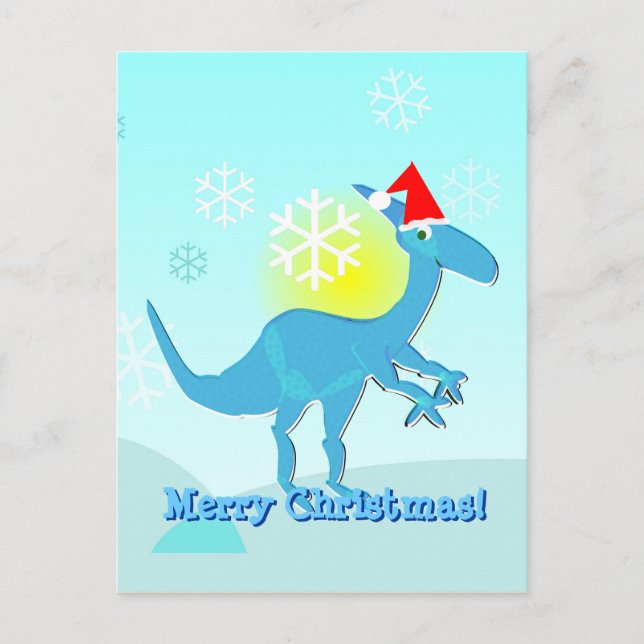 Cartão Postal De Festividades Merry Christmas Greeting Dinosaur Postcard (Frente)