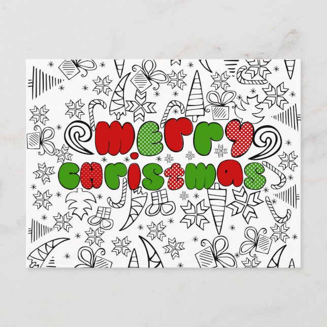 Cartão Postal De Festividades "Merry Christmas" in kid's drawnings style (Frente)