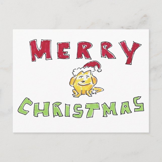 Cartão Postal De Festividades Merry Christmas Little Yellow Lab Puppy Cartoon (Frente)