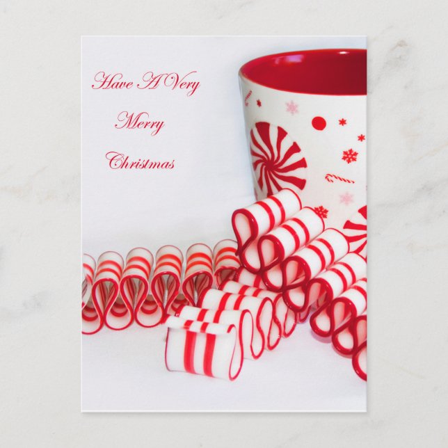 Cartão Postal De Festividades Merry Christmas Mug and Ribbon Candy (Frente)