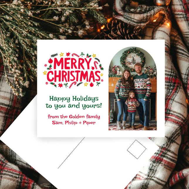 Cartão Postal De Festividades MERRY CHRISTMAS PERSONALIZADO FÓTO DE Arco Xmas (MERRY CHRISTMAS CUSTOM Arch PHOTO Xmas Holiday Postcard
)