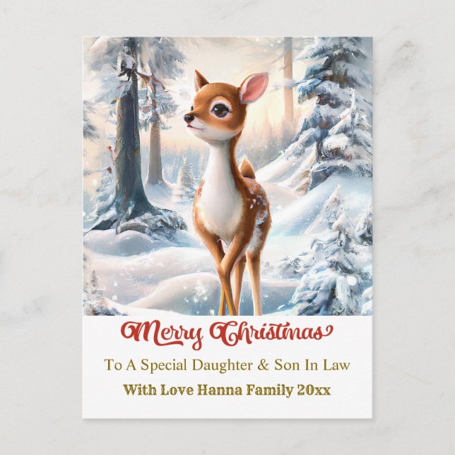 Cartão Postal De Festividades Merry Christmas Personised I Cute Baby Deer (Frente)