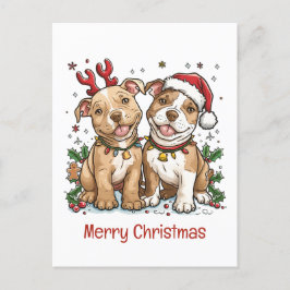 Cartão Postal De Festividades Merry Christmas Pit Bull Cães