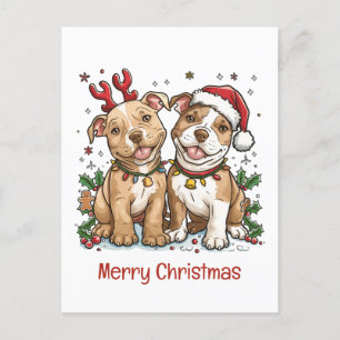 Cartão Postal De Festividades Merry Christmas Pit Bull Cães
