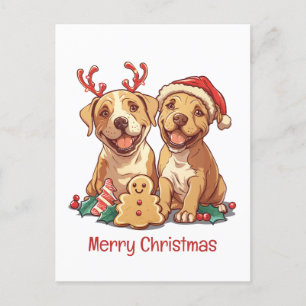 Cartão Postal De Festividades Merry Christmas Pit Bull Cães