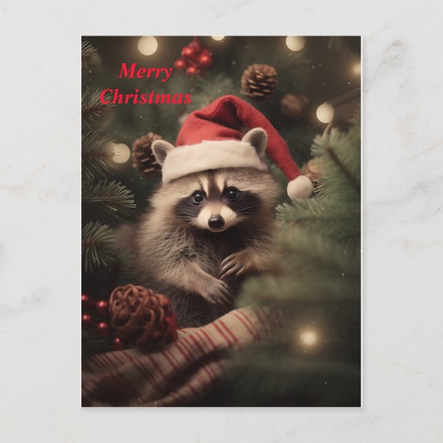 Cartão Postal De Festividades Merry Christmas Racoon (Frente)