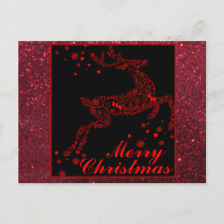 Cartão Postal De Festividades Merry Christmas Reindeer in Red Postcard