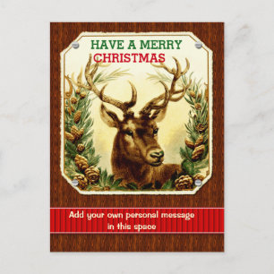 Cartão Postal De Festividades Merry Christmas Reindeer Personalizou o grão de ma