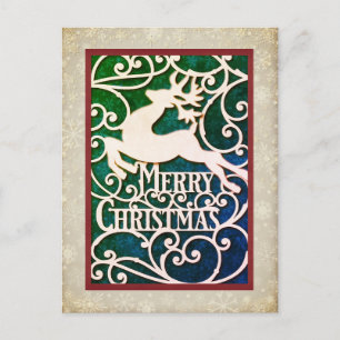 Cartão Postal De Festividades Merry Christmas Reindeer Silhouettes Snowflake