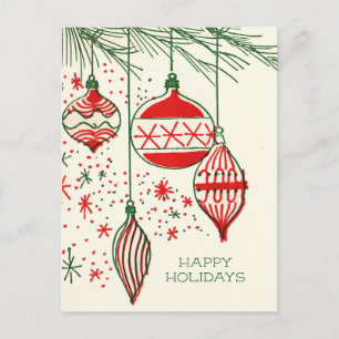 Cartão Postal De Festividades Merry Christmas   Retro Hand Drawn  Ornaments Holi
