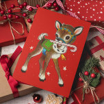 Cartão Postal De Festividades Merry Christmas | Retro Reindeer Candy Cane<br><div class="desc">Merry Christmas | Retro Reindeer Candy Cane</div>