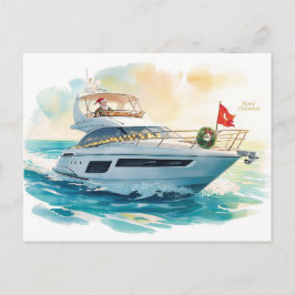 Cartão Postal De Festividades Merry Christmas Santa Sailing on a Yacht