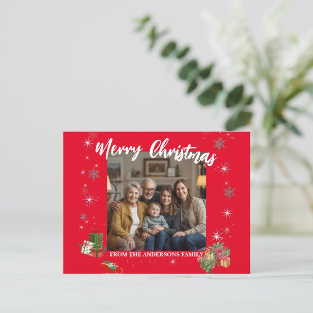 Cartão Postal De Festividades Merry Christmas Snowflake Photo Personal Family N (Em pé/Frente)