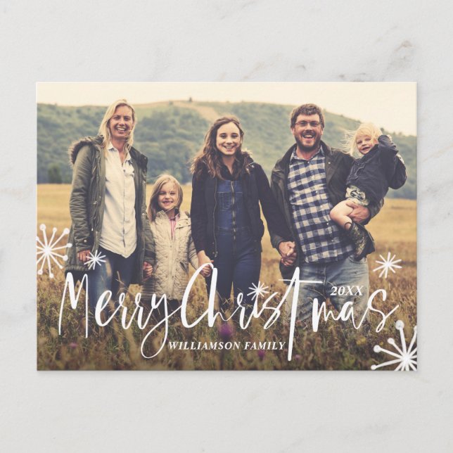 Cartão Postal De Festividades Merry Christmas | Stylish Script & Sparklers Photo (Frente)