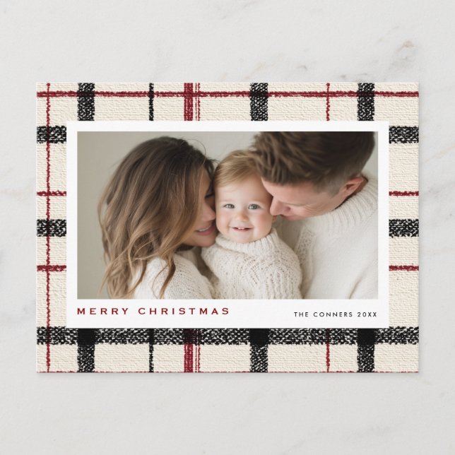 Cartão Postal De Festividades Merry Christmas Tartan Plaid Background (Frente)
