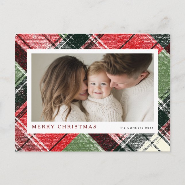 Cartão Postal De Festividades Merry Christmas Tartan Plaid Background (Frente)