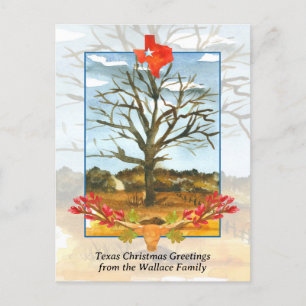 Cartão Postal De Festividades Merry Christmas Texas Longhorn Star Personalizado