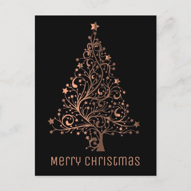 Cartão Postal De Festividades Merry Christmas Tree Brown Copper Metallic Look (Frente)