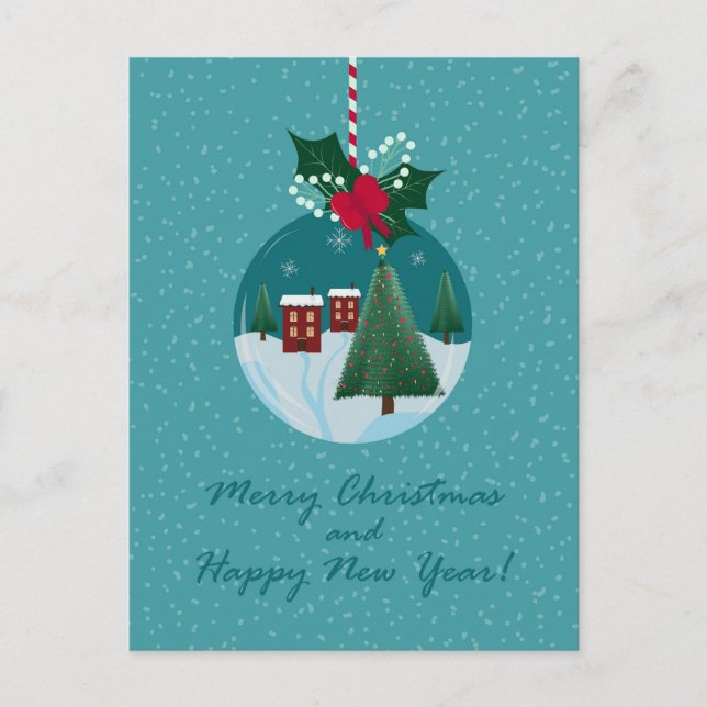 Cartão Postal De Festividades Merry Christmas Village Ornament Card (Frente)
