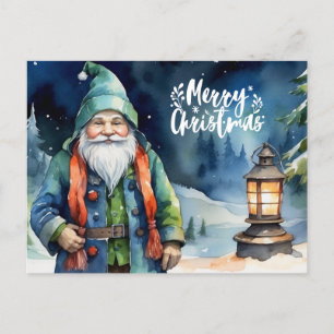 Cartão Postal De Festividades Merry Christmas Watercolor Winter Gnomo