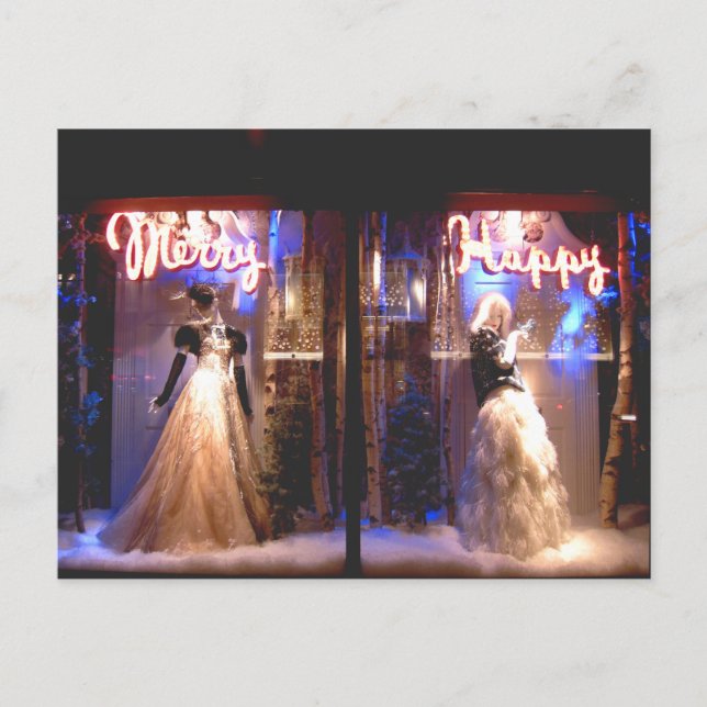 Cartão Postal De Festividades Merry Happy Fashion Gowns Holiday WIndows NYC (Frente)