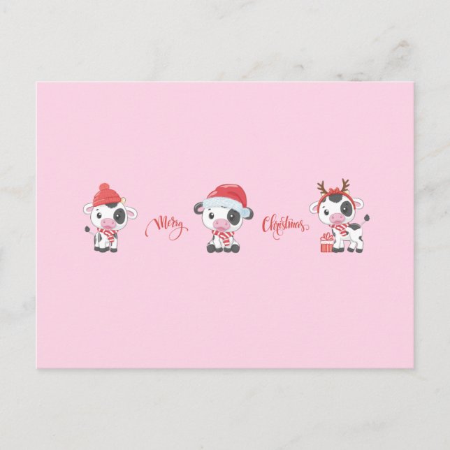 Cartão Postal De Festividades Merry Moos (Baby Cows) Christmas (Frente)