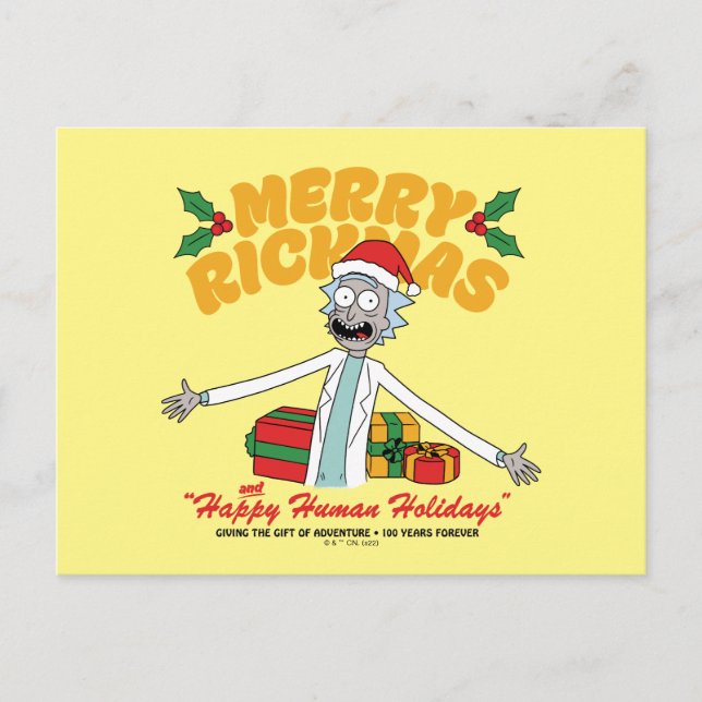 Cartão Postal De Festividades Merry Rickmas and Happy Human Holidays (Frente)