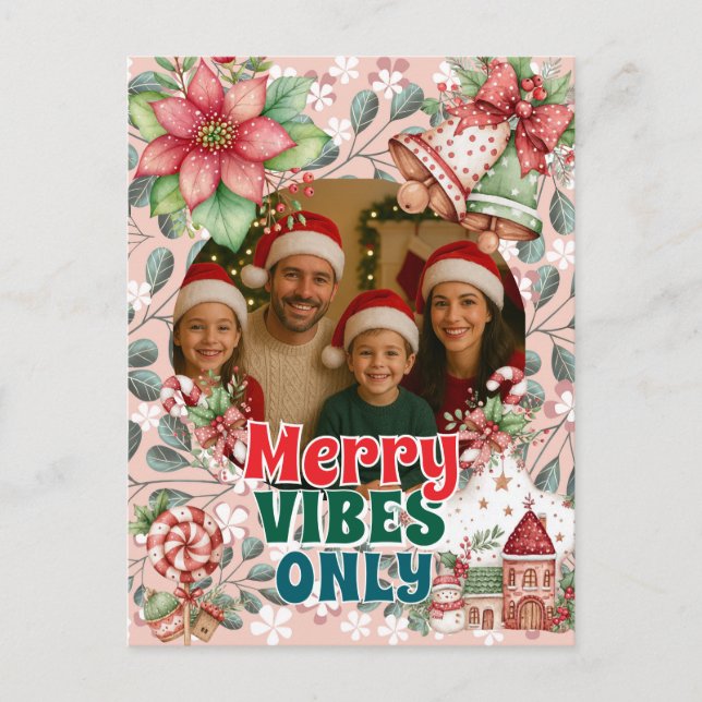 Cartão Postal De Festividades Merry Vibes Only – Funny Christmas Card  (Frente)