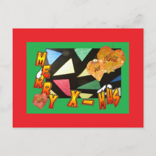 Cartão Postal De Festividades Merry Xmas, Vidro Escondido com Folhas Vermelhas