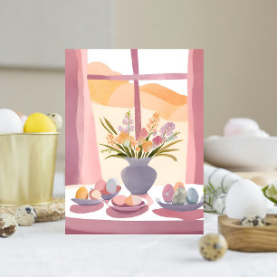Cartão Postal De Festividades Mesa de Páscoa   Bouquet Floral Aquarela Feito à M