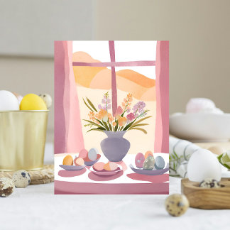 Cartão Postal De Festividades Mesa páscoa | Buquê Floral Aquarela