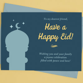 Cartão Postal De Festividades Mesquita azul e amarela Eid al-Fitr