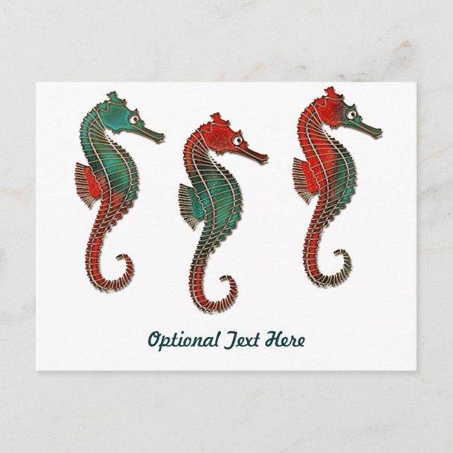 Cartão Postal De Festividades Metallic Christmas Seahorse Trio (Frente)