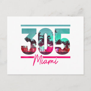 Cartão Postal De Festividades Miami Código de Área 305 Flórida Palmeiras Vintage