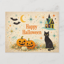 Cartão Postal De Festividades Mid Century Orange Pumpkins Halloween
