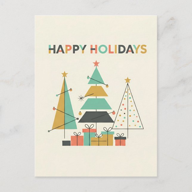 Cartão Postal De Festividades Mid-Century Retro Christmas Trees (Frente)