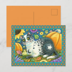 CARTÃO POSTAL DE FESTIVIDADES MILKYWAY, UM GATO MÍSTICO HALLOWEEN, LUA E ESTRELA