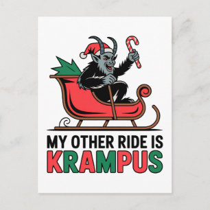 Cartão Postal De Festividades Minha Outra Carona É O Krampus Dirigindo Trenó