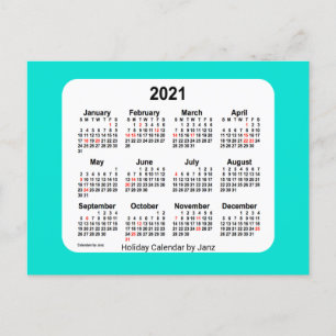 Cartão Postal De Festividades Mini calendário de feriado turquesa de 2021 por J