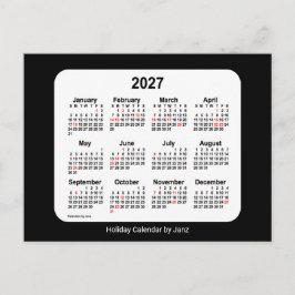 Cartão Postal De Festividades Mini Calendário de Férias Preto 2027 por Janz