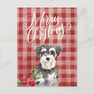 Cartão Postal De Festividades Miniature Schnauzer Xadrez Vermelho Natal