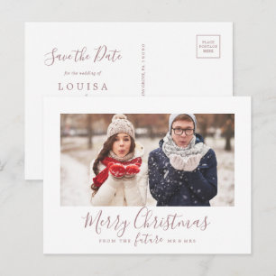 Cartão Postal De Festividades Minimal Rose Feliz Natal Salve a Data Foto