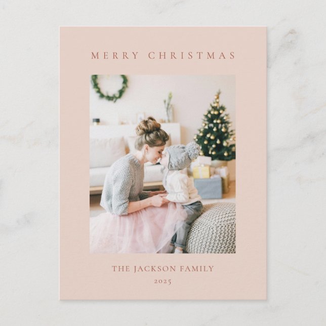 Cartão Postal De Festividades Minimal Warm Reddish Brown Merry Christmas Photo (Frente)